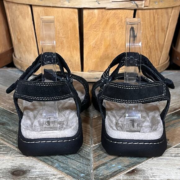 Clarks Amanda Sprint Black Suede Asbstract Textile Adjustable Sandals Womens 8.5 - Picture 6 of 12
